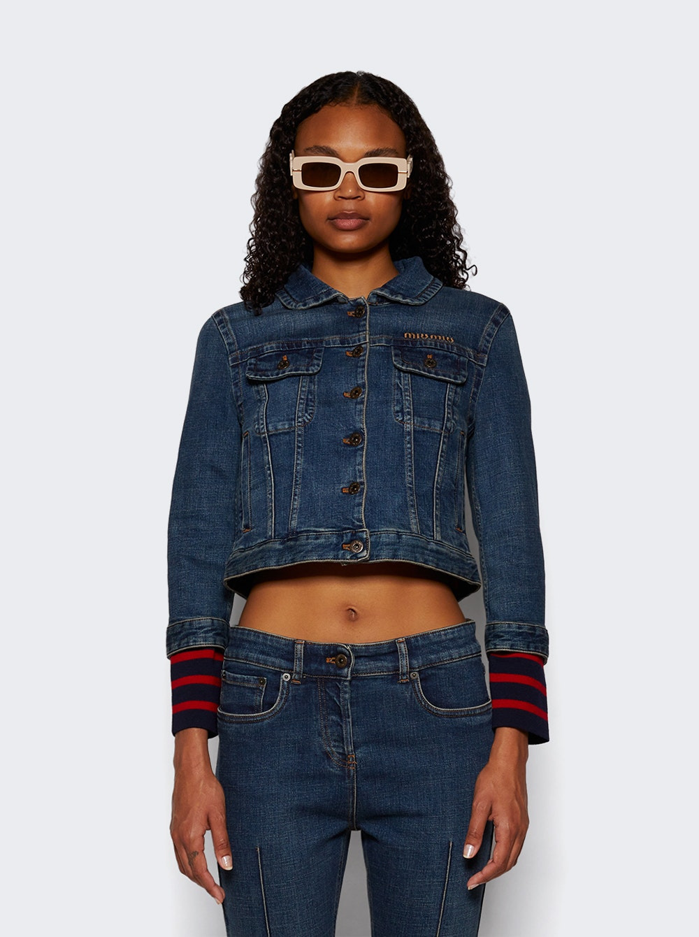 Cropped Stretch Denim Jacket Blue - 3