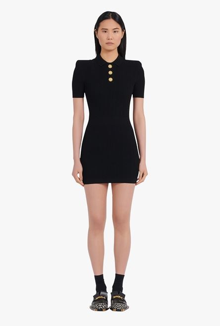 Short black knit dress with gold-tone buttons - 4