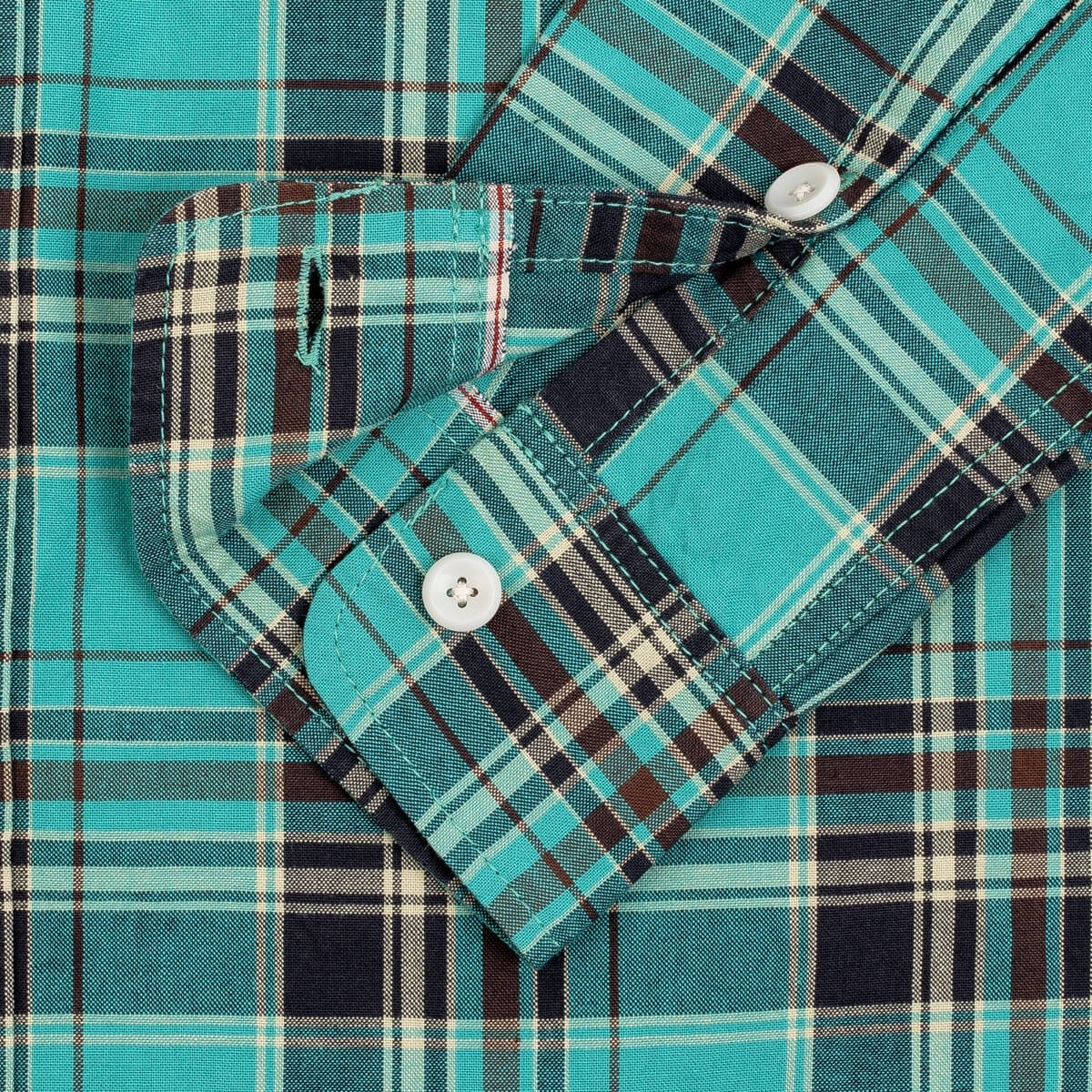 IHSH-356-GRN 5oz Selvedge Madras Check Work Shirt - Green - 12