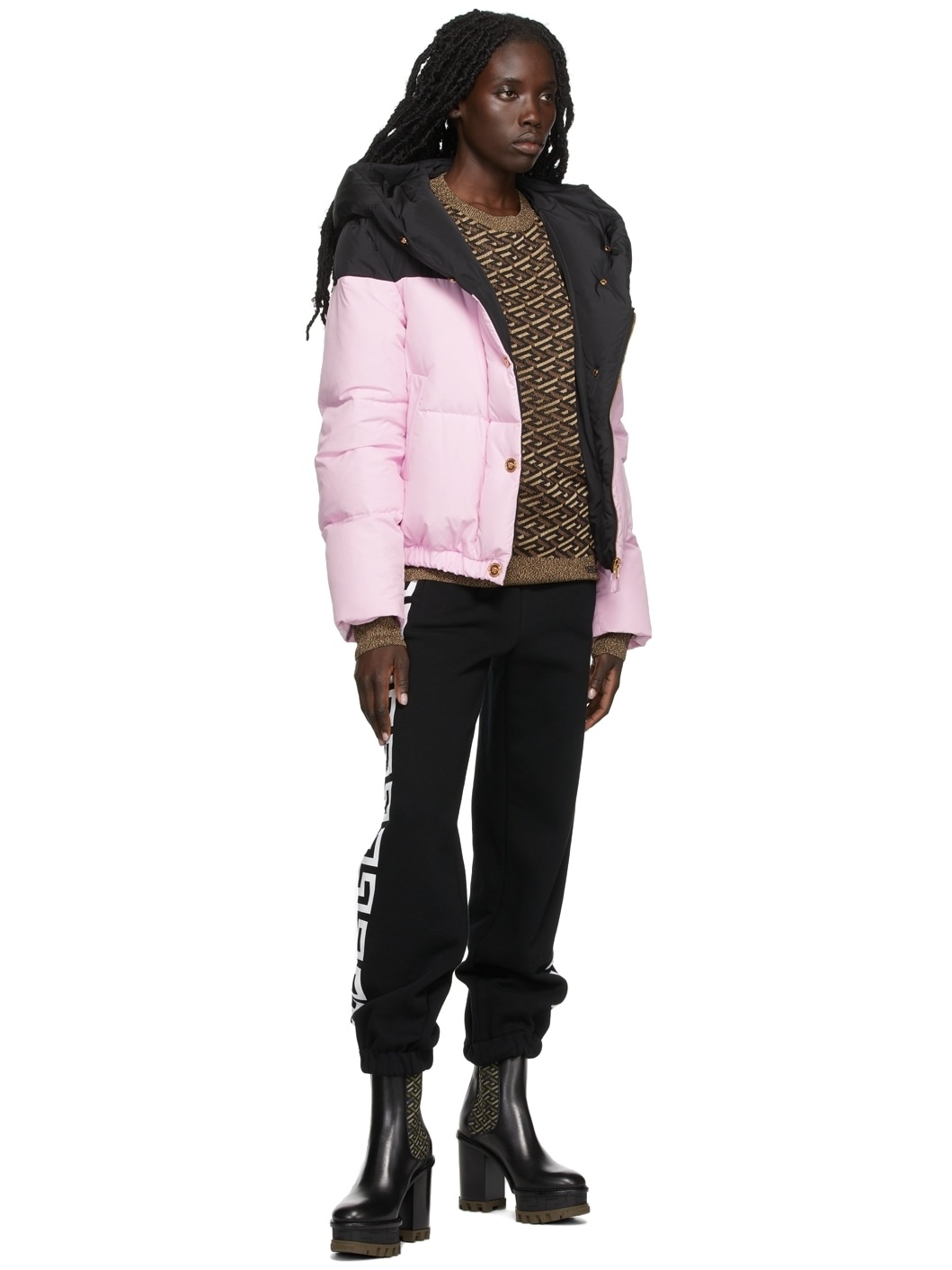 Pink & Black Down Logo Puffer Jacket - 4