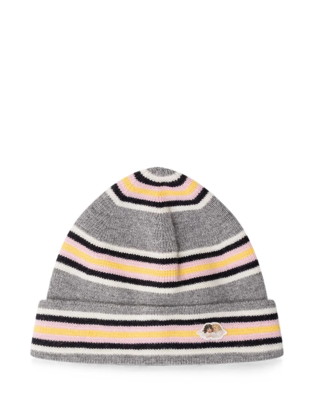 angel-patch striped beanie hat - 1