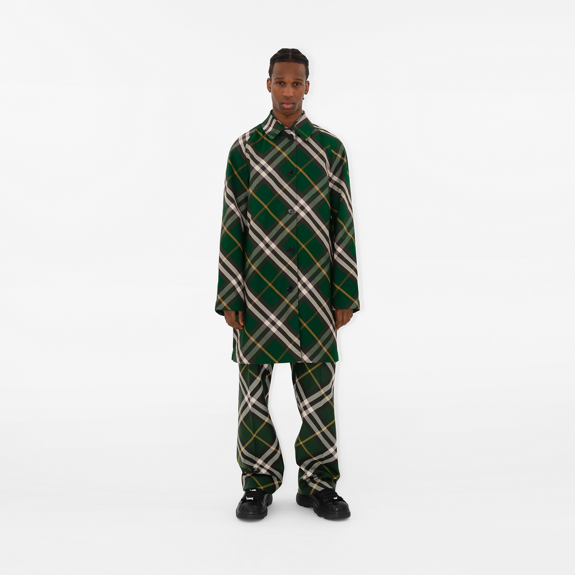 Mid-length Reversible Check Gabardine Car Coat - 2