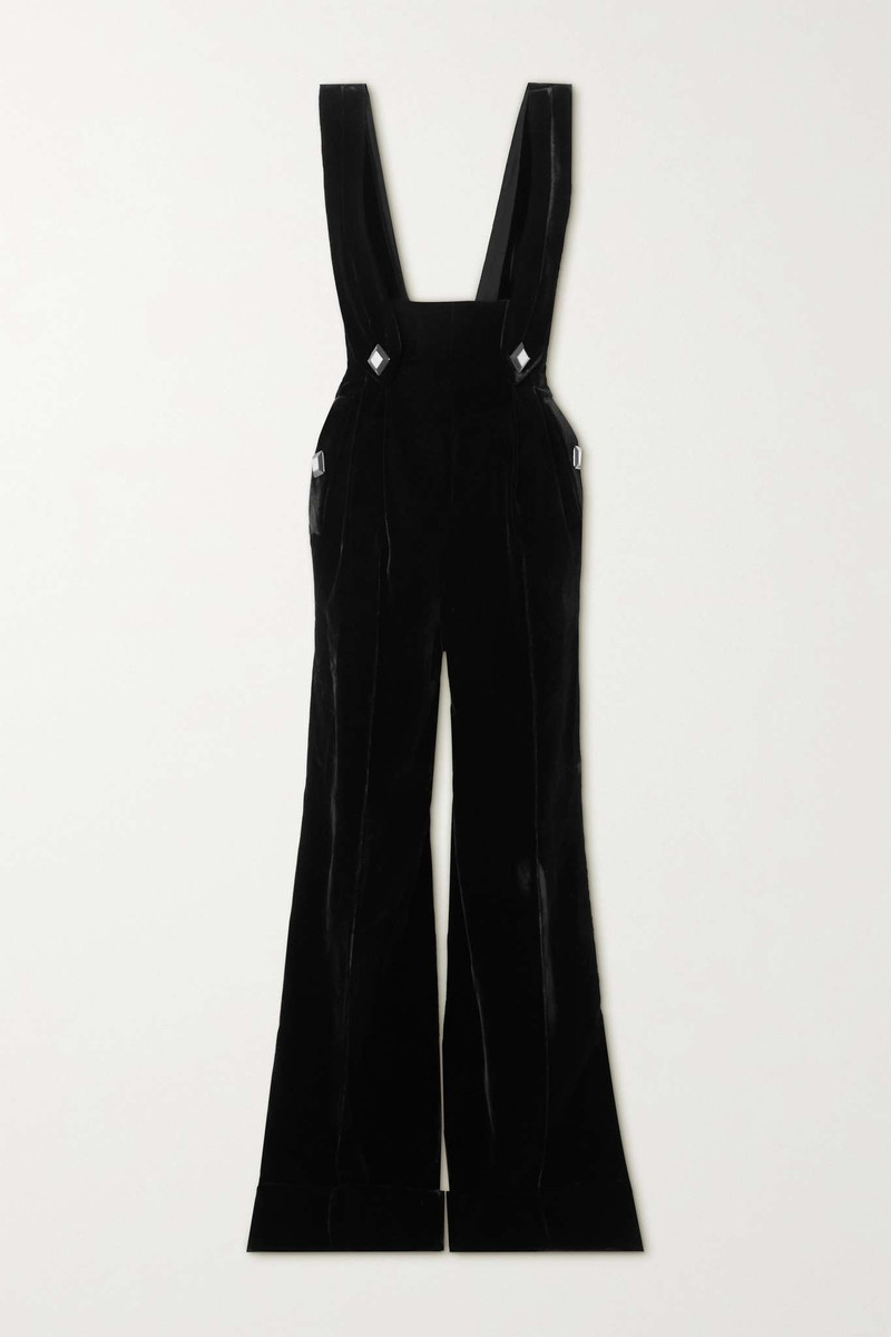 Dark Sensuality open-back embellished velvet jumpsuit 1