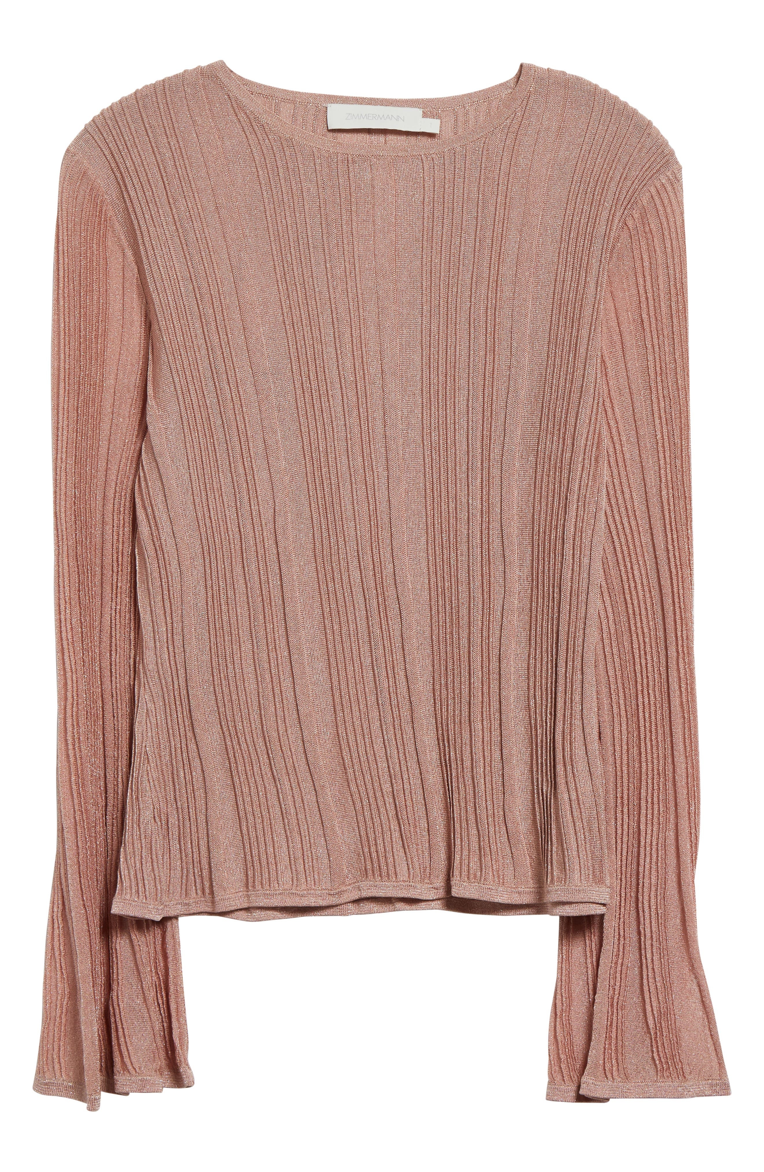 Zimmermann Lucky Metallic Rib Sweater in Metallic Pink at Nordstrom - 6