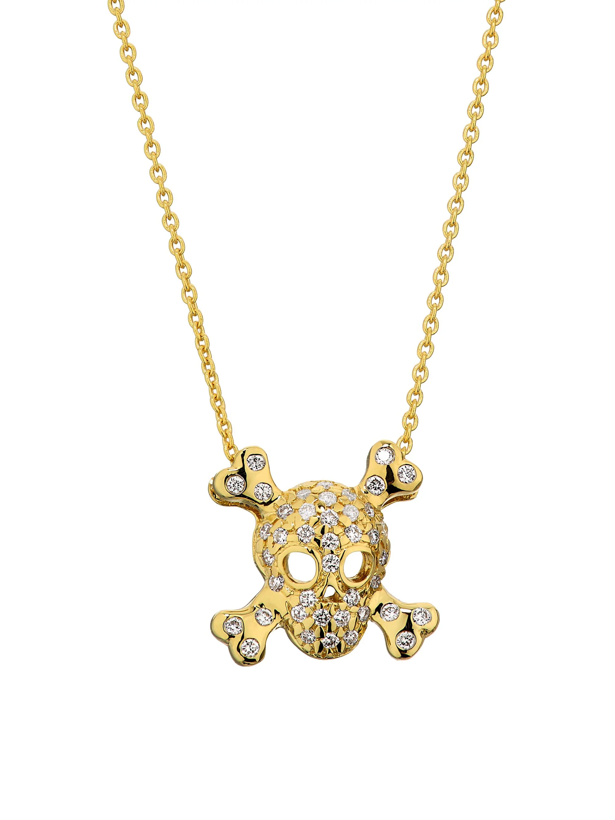 Women's Tiny Treasures Diamond & 18K White Gold Skull Pendant Necklace - Yellow Gold - 1