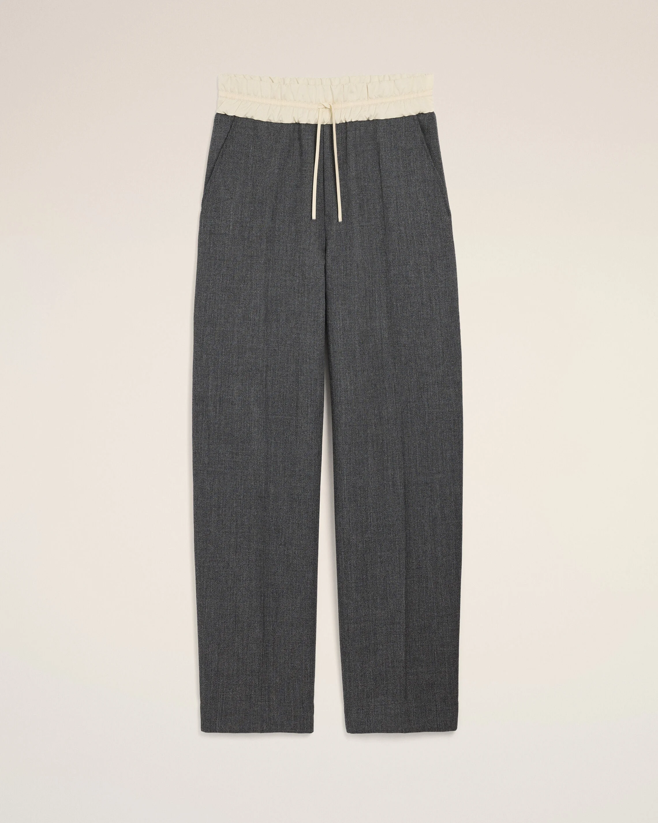 GREY ELASTICATED-WAIST WOOL AND SATIN TROUSERS - 1