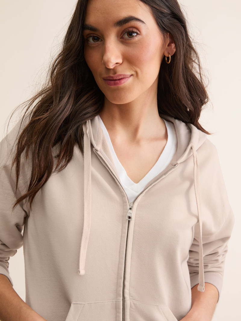 Women's Zip Up Hoodie Quinn Cotton Modal Beige Pink 1
