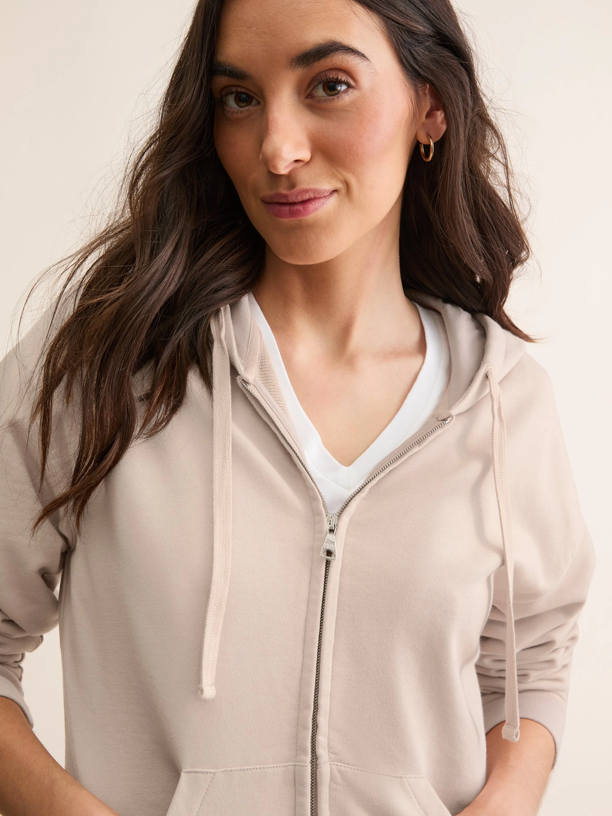 Women's Zip Up Hoodie Quinn Cotton Modal Beige Pink - 1