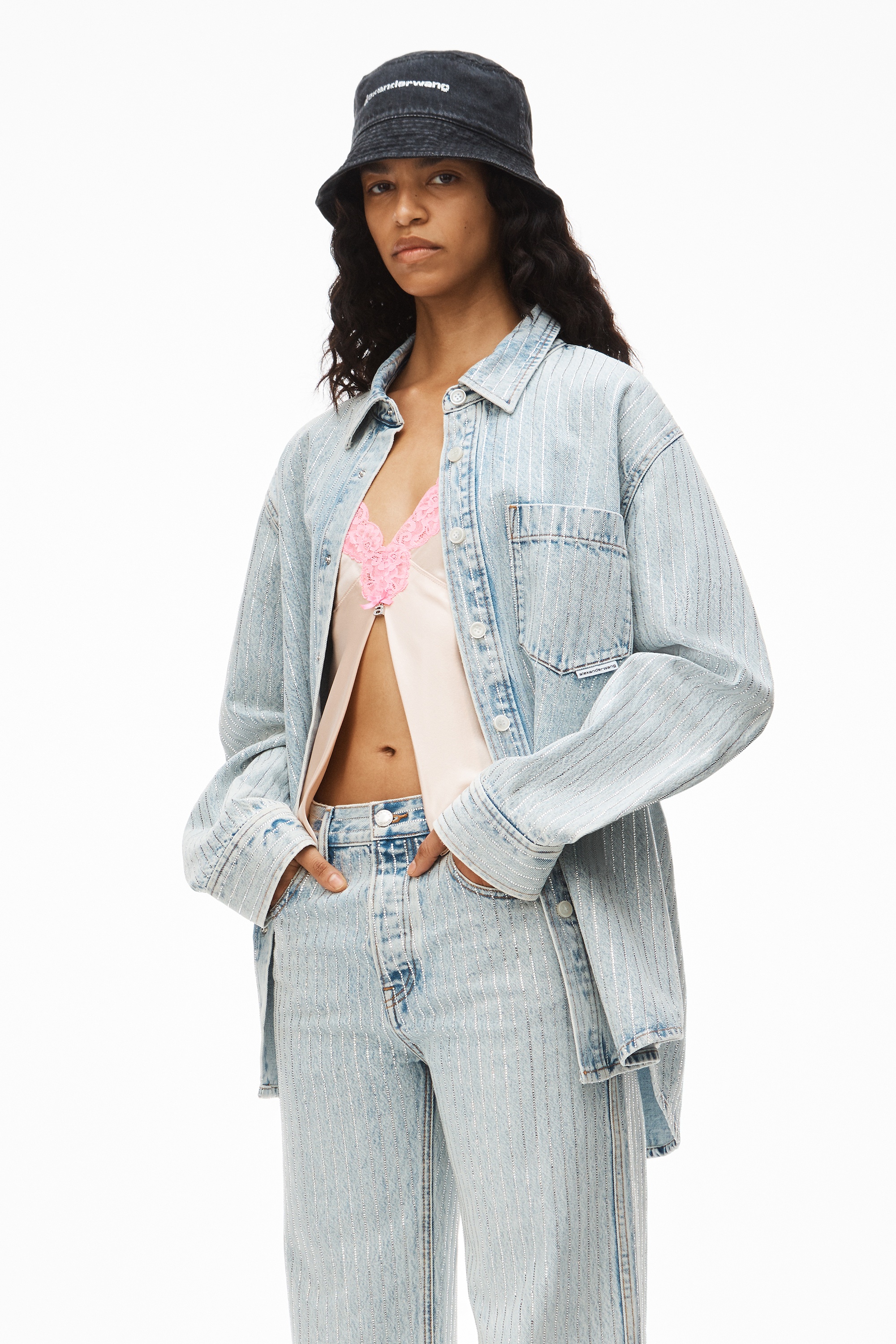 CRYSTAL STRIPE OVERSIZED SHIRT IN DENIM - 2