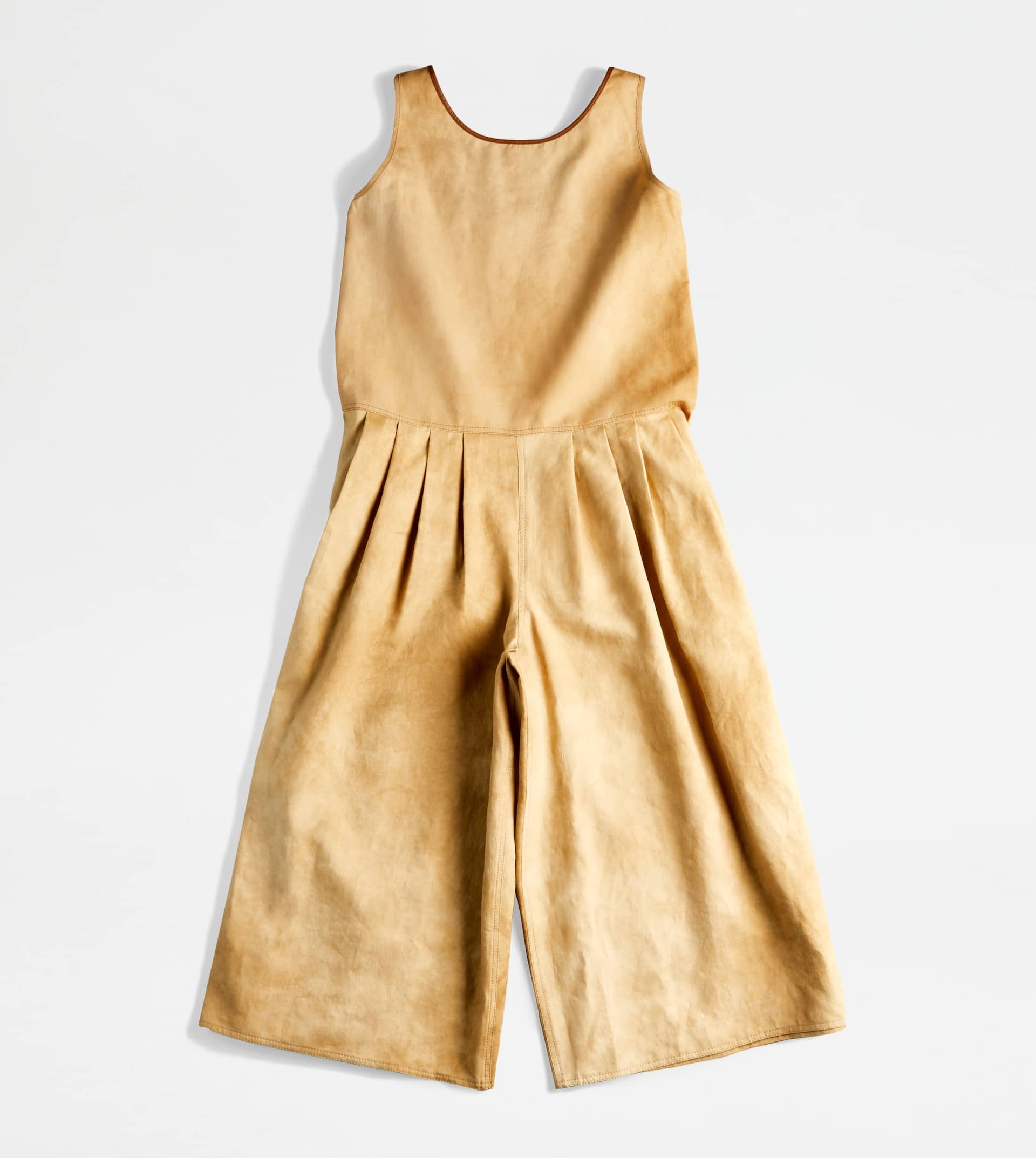 LINEN BLEND SHORT JUMPSUIT - BROWN - 8