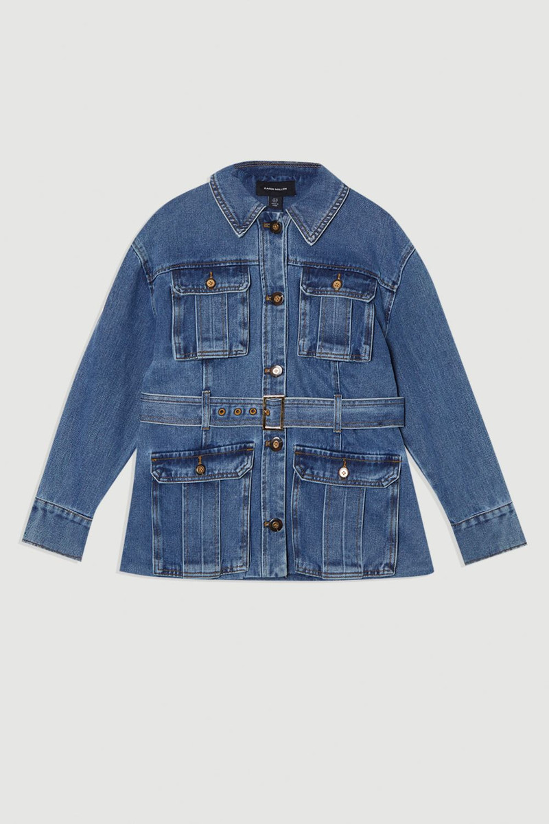 Denim Pocket Detail Belted Safari Jacket 4
