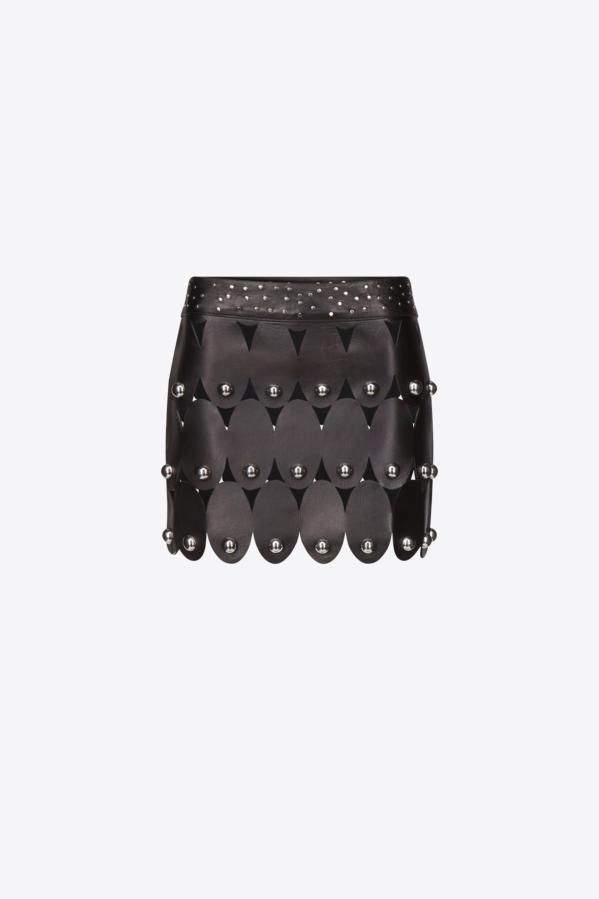 STUDDED EYE LEATHER MINI SKIRT - 1