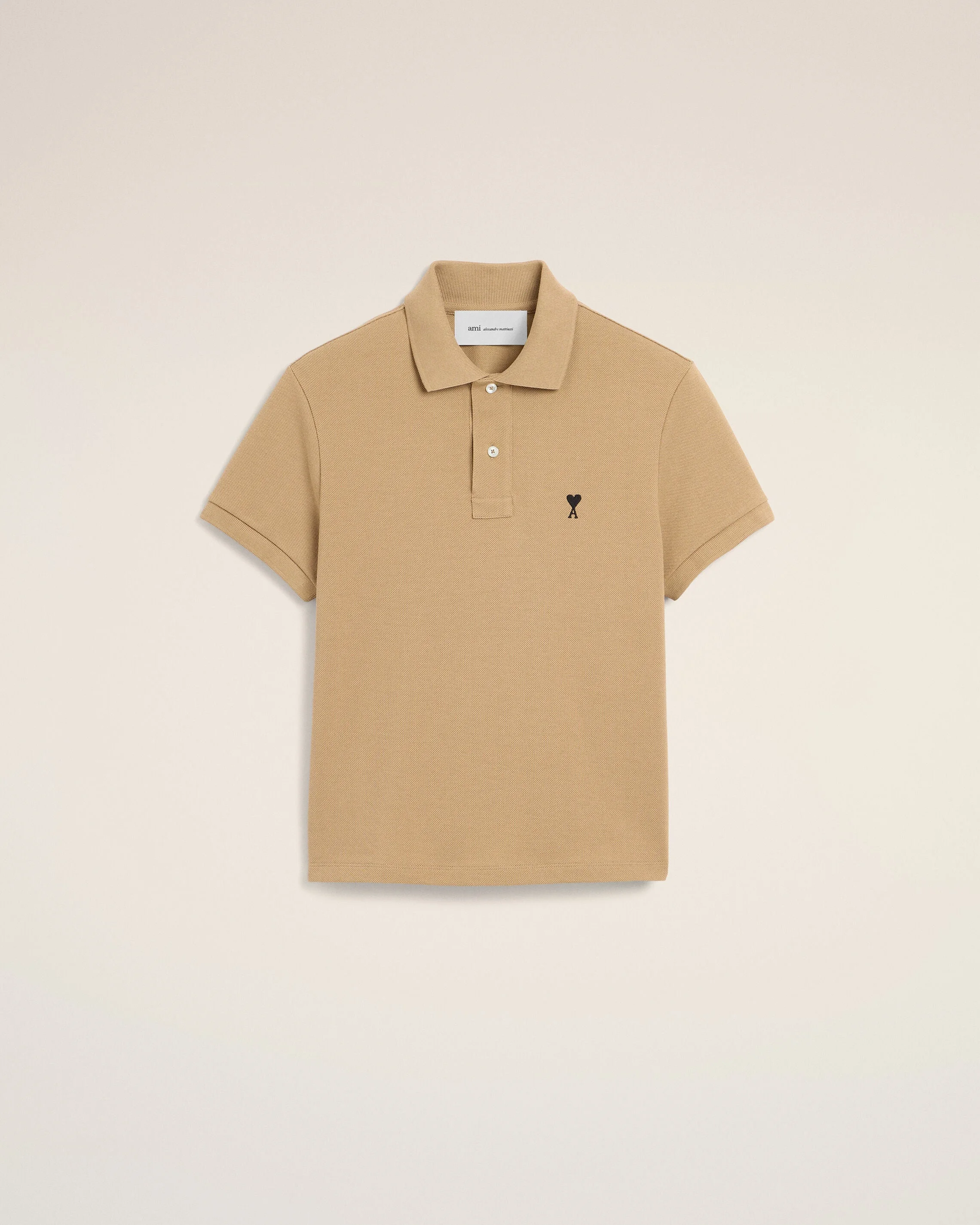 BEIGE COTTON POLO WITH AMI DE COEUR - 1