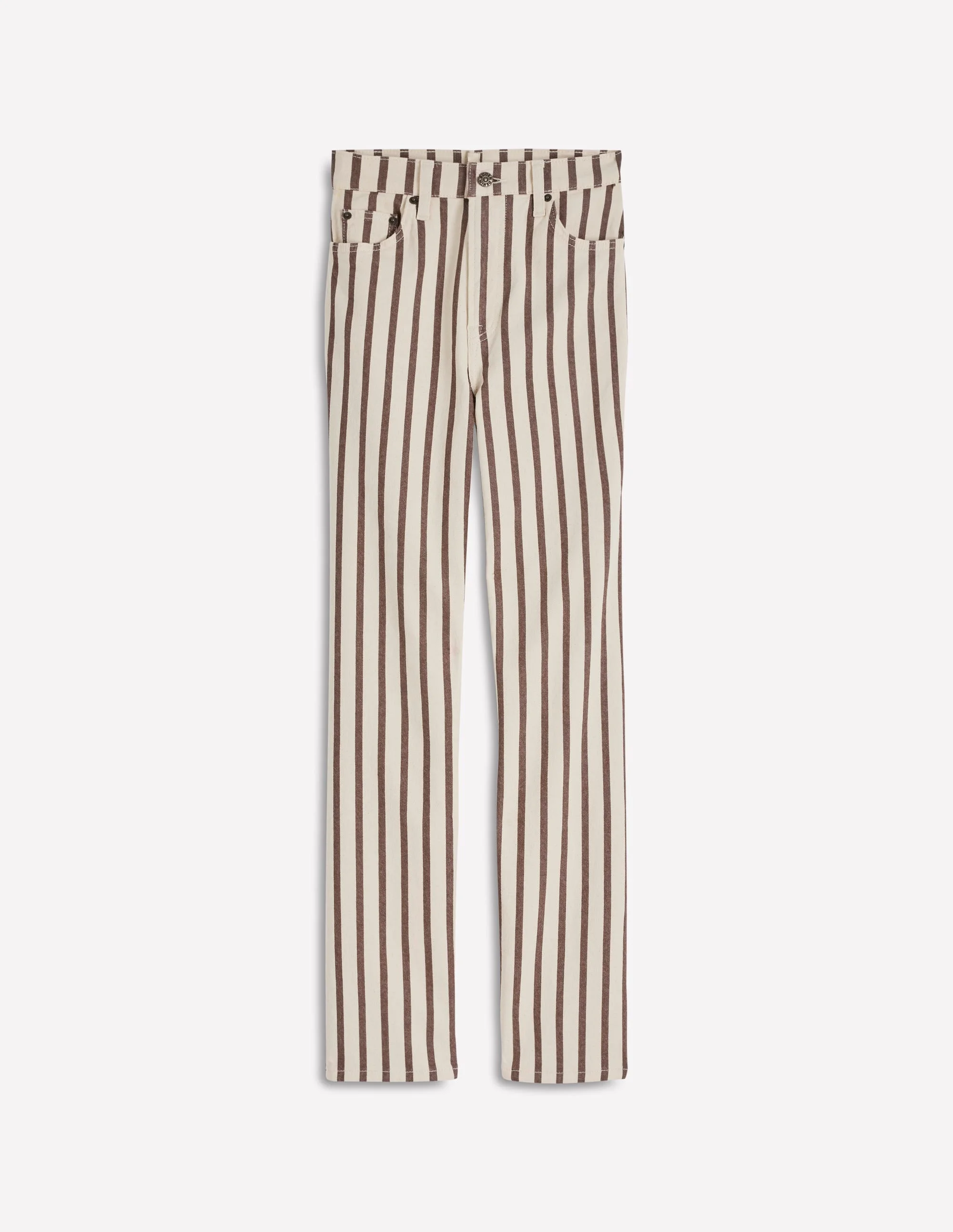 High Rise Straight Jeans-Brown Ecru Stripe - 1