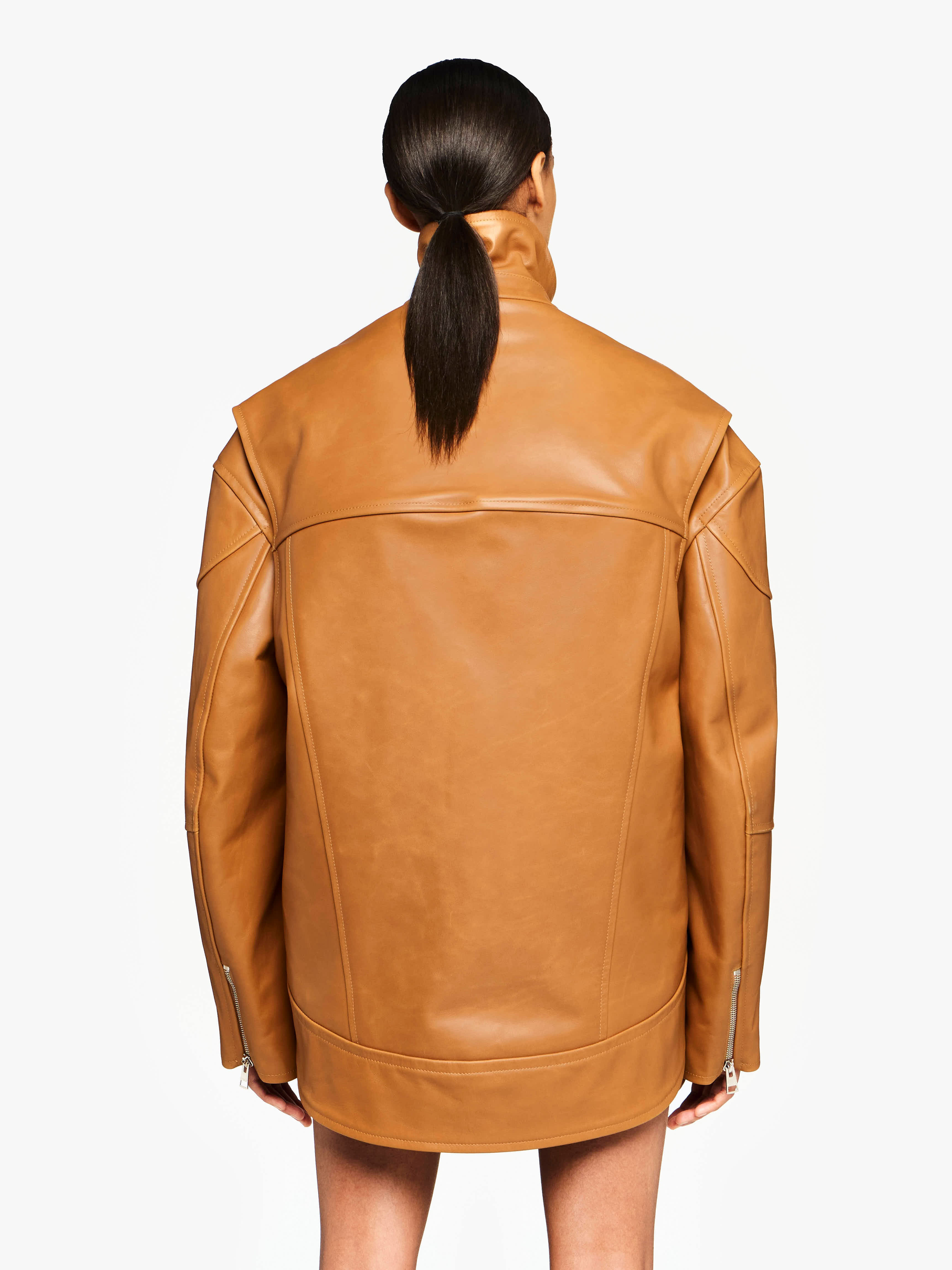 CURVED LEATHER HEM HIGH NECK JACKET - 3