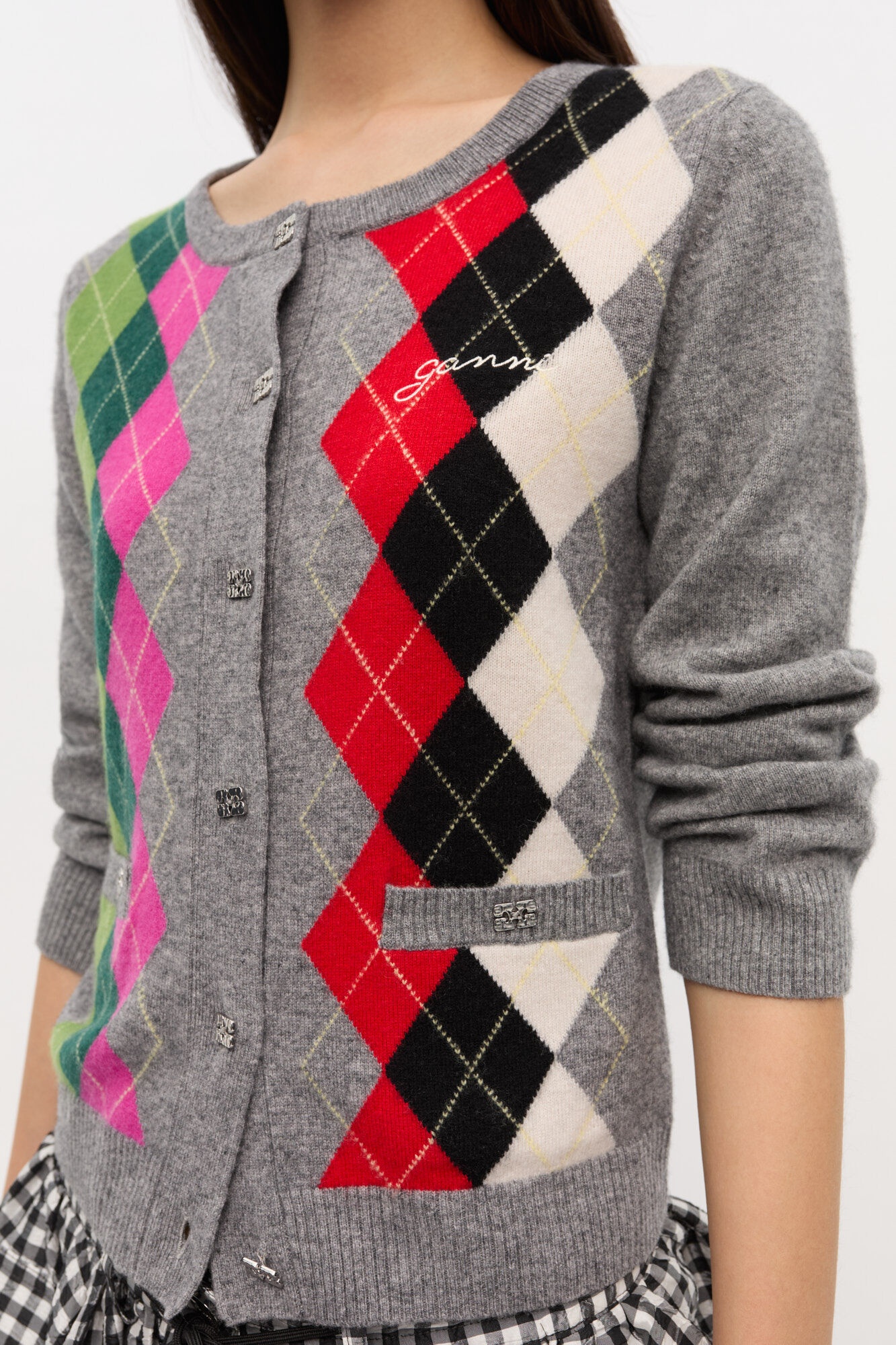 GREY CHECK CARDIGAN - 5