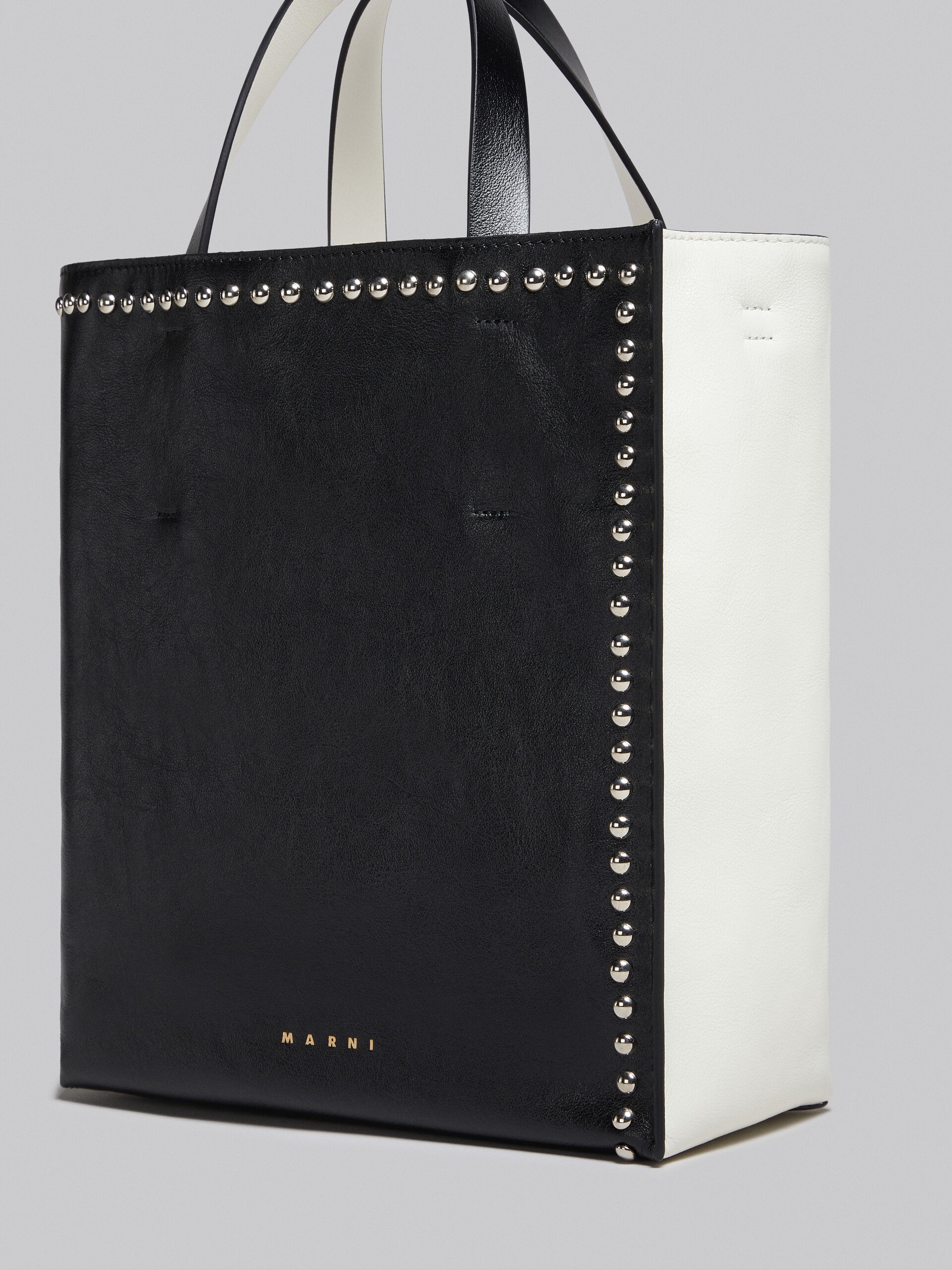MUSEO SOFT SMALL BAG IN BLACK AND WHITE LEATHER WITH STUDS - 5