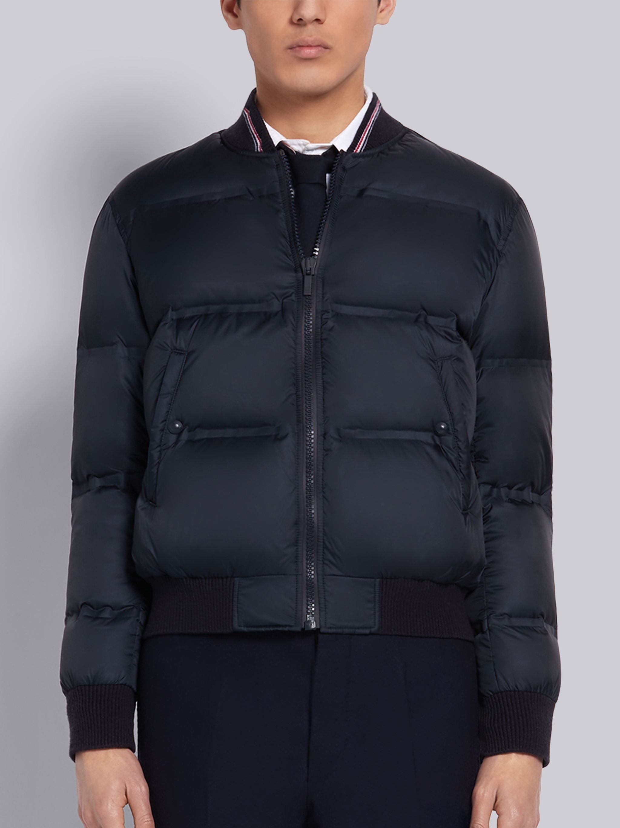 Navy Matte Nylon Down Filled Relaxed Blouson Jacket - 1