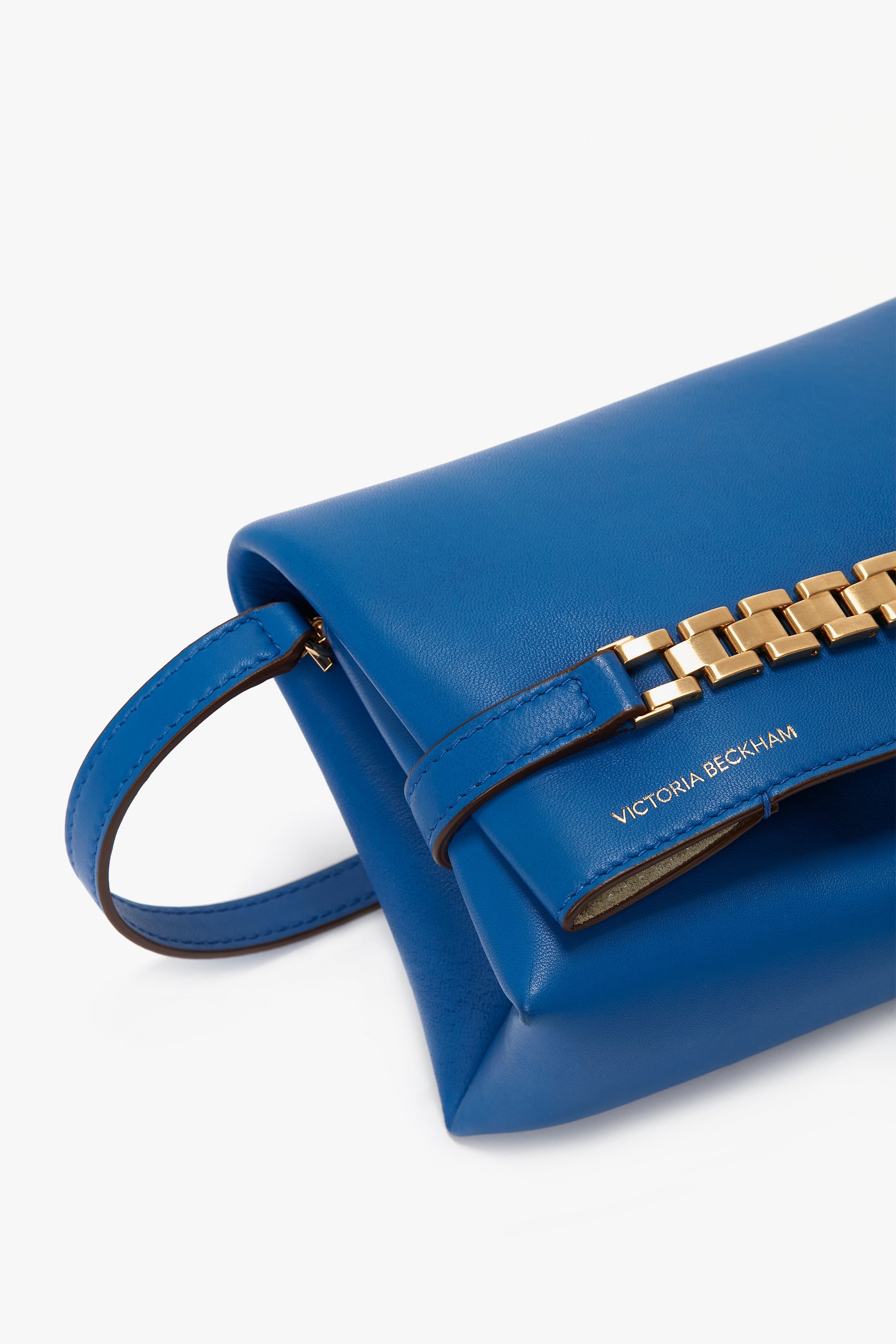 Mini Chain Pouch With Long Strap In Sapphire Blue - 7