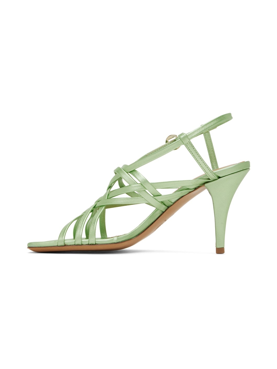 Green Leather Heeled Sandals - 3