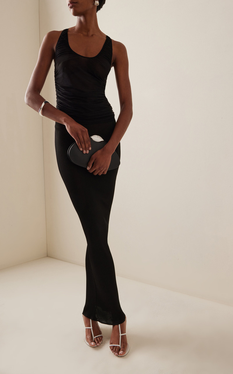 ATLEIN Ruched Fine-Knit Tank Top black outlook