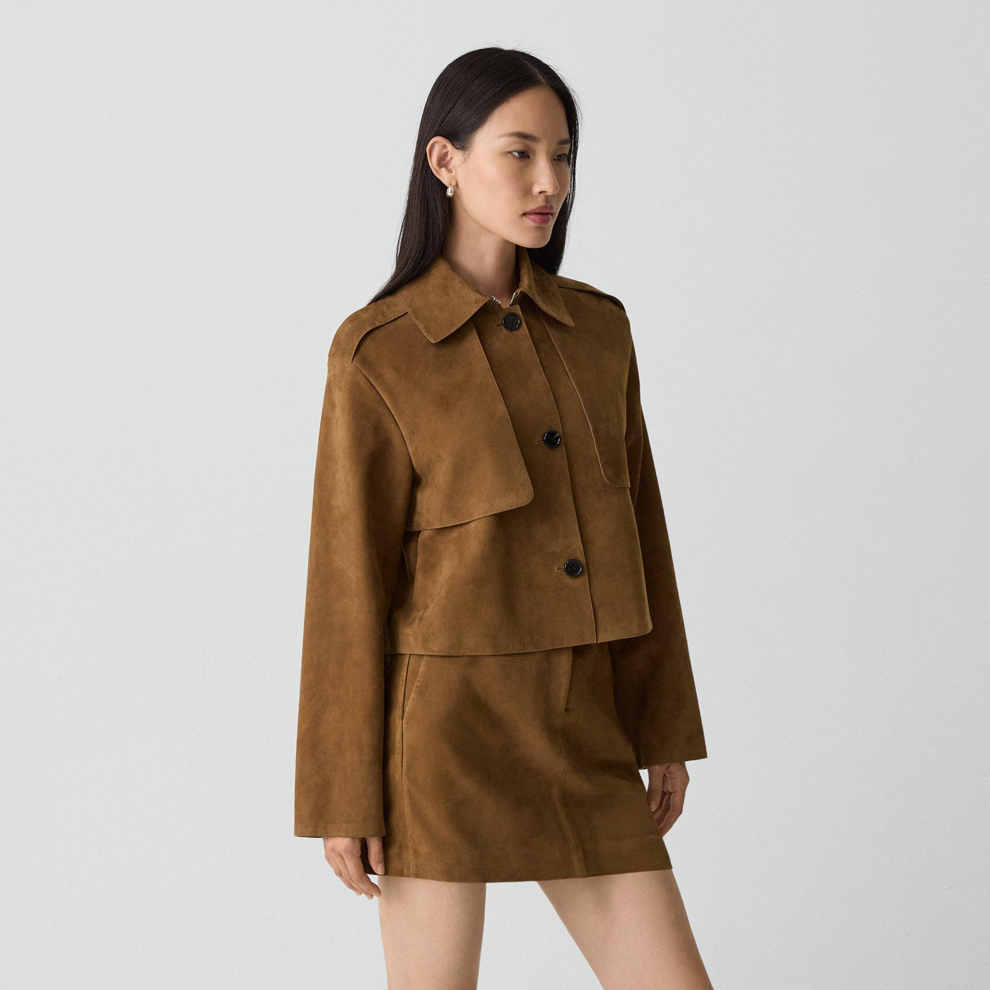 Cropped Trench Coat in Suede - 3