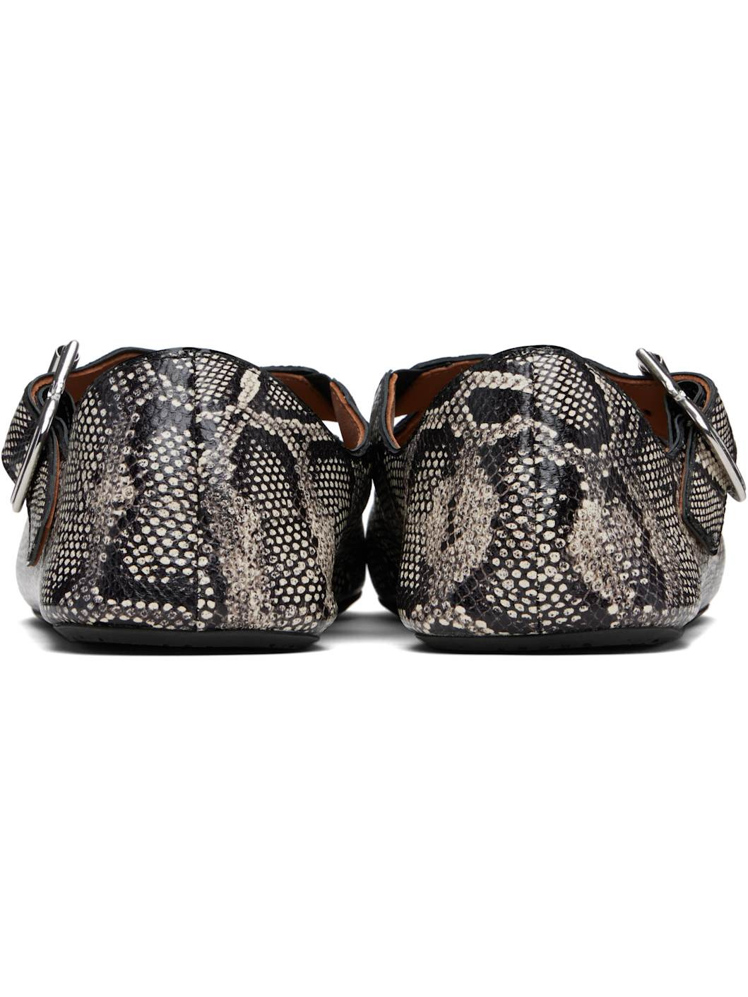 Black & White Criss Cross Snake Ballerina Flats - 2