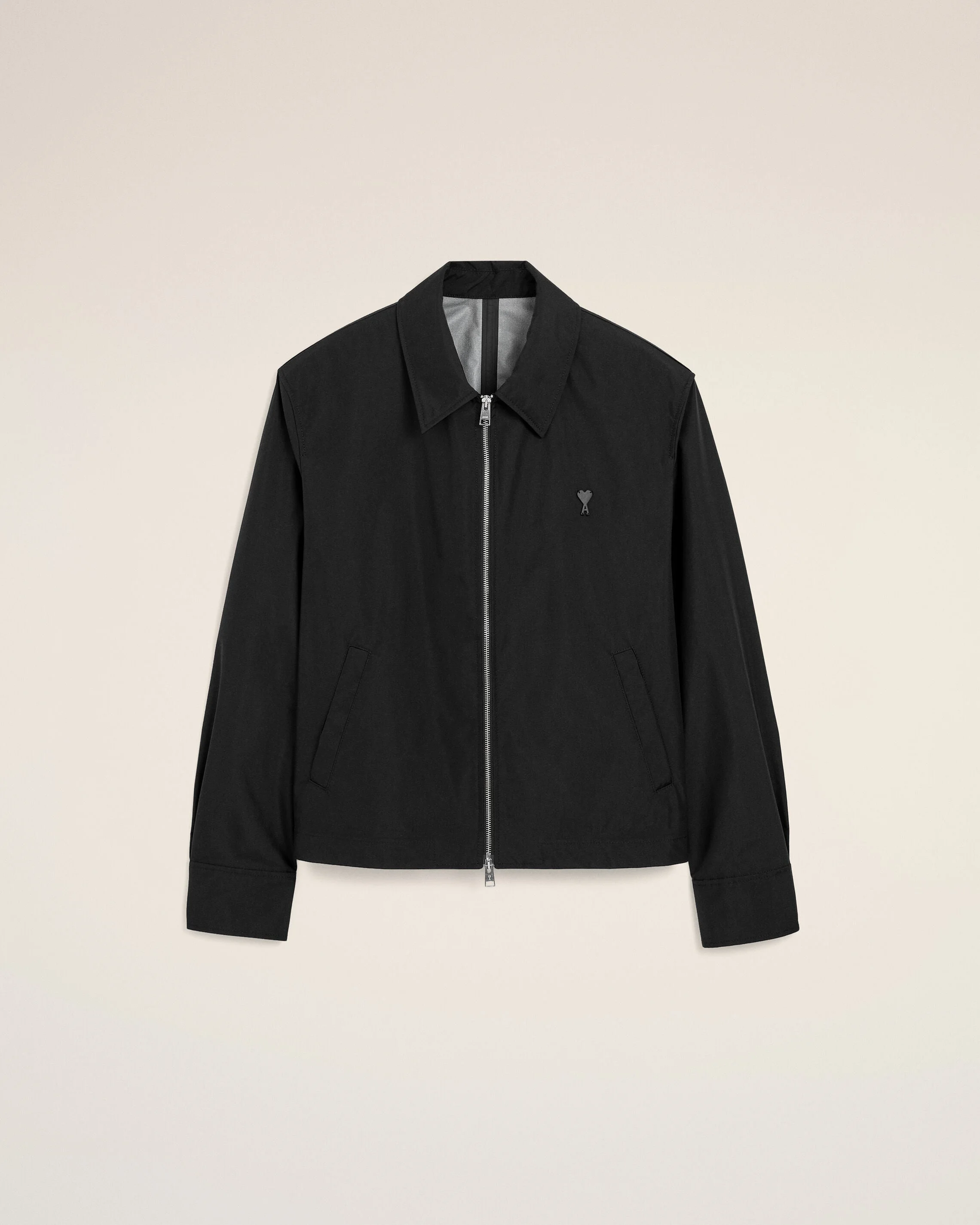 BLACK NYLON JACKET WITH AMI DE COEUR - 1