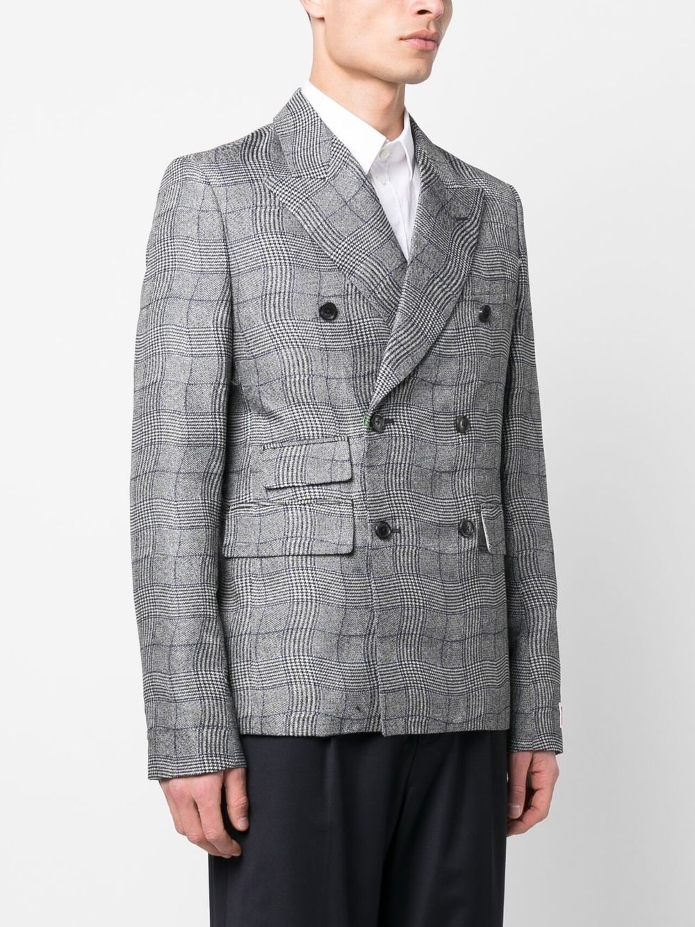 Grey Wavy Check Double Breasted Blazer - 3