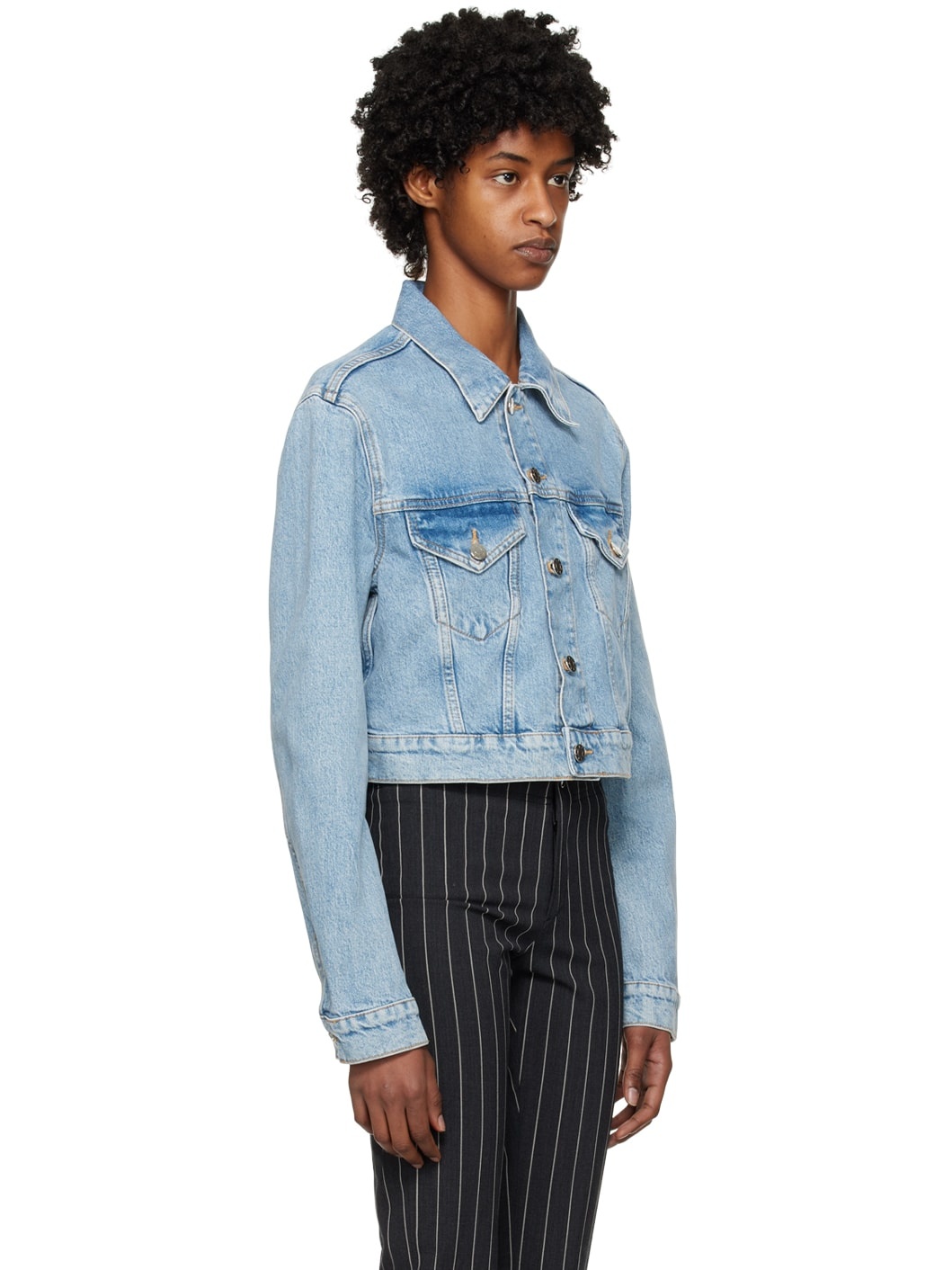 Blue Cropped Denim Jacket - 2