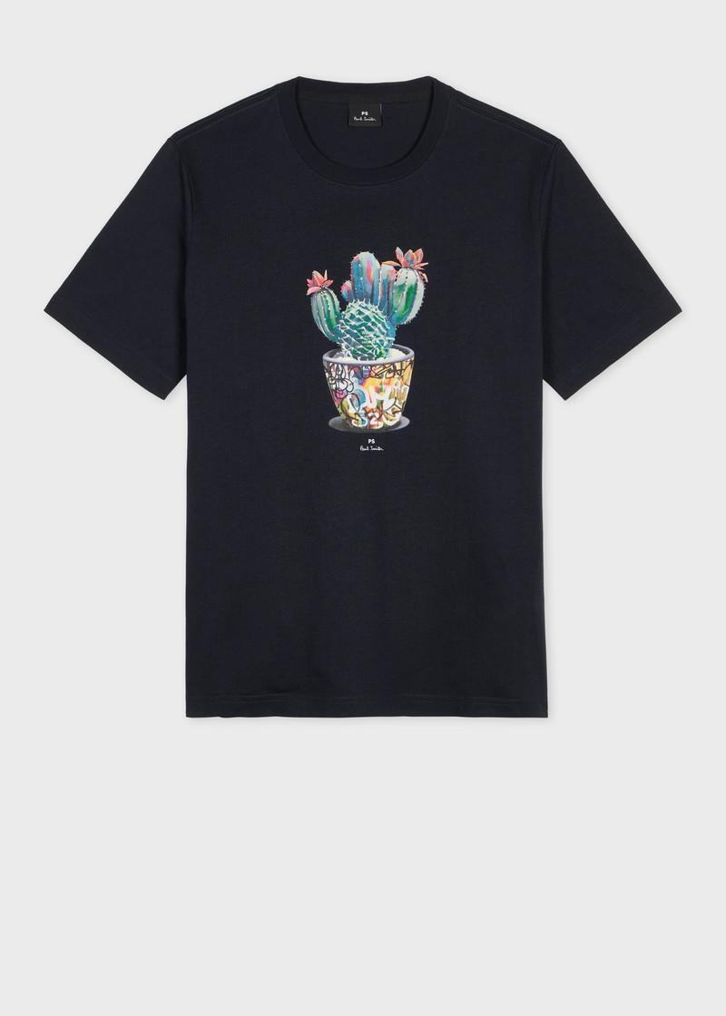 Navy 'Graffiti Cactus' Print T-Shirt 1