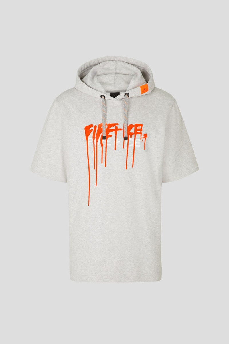 Henley Short-sleeved hoodie in Light gray/Orange 1