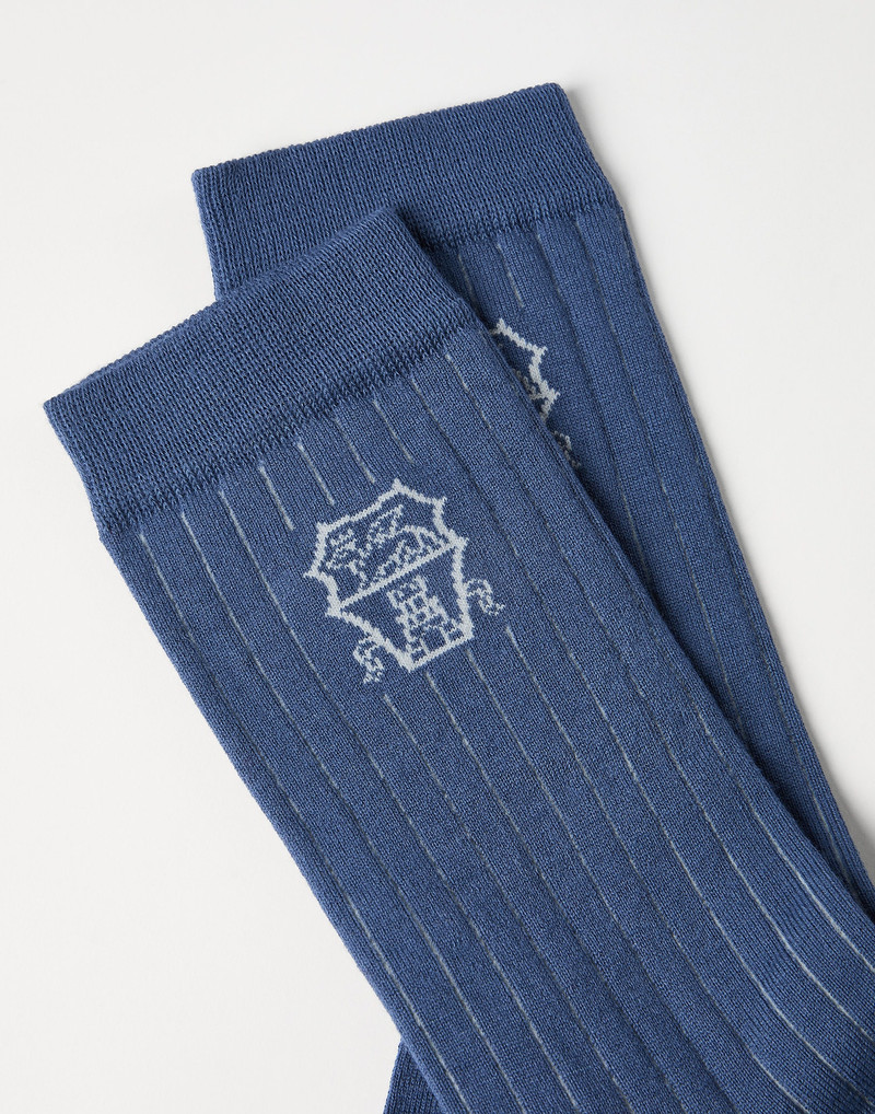 Brunello Cucinelli Cotton chalk stripe effect socks with logo outlook