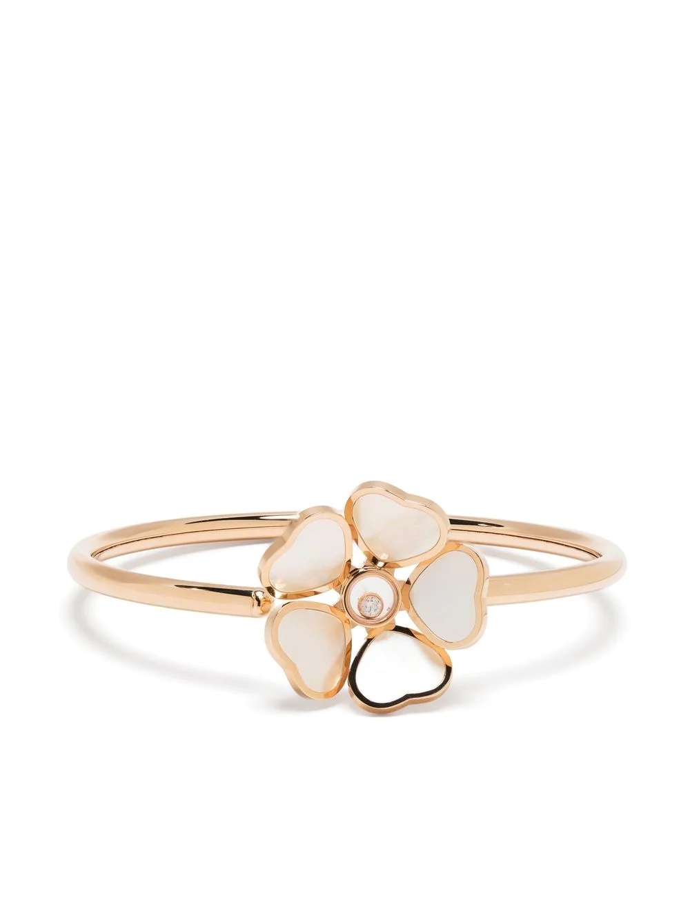 18kt rose gold Happy Hearts flower pearl bangle - 1