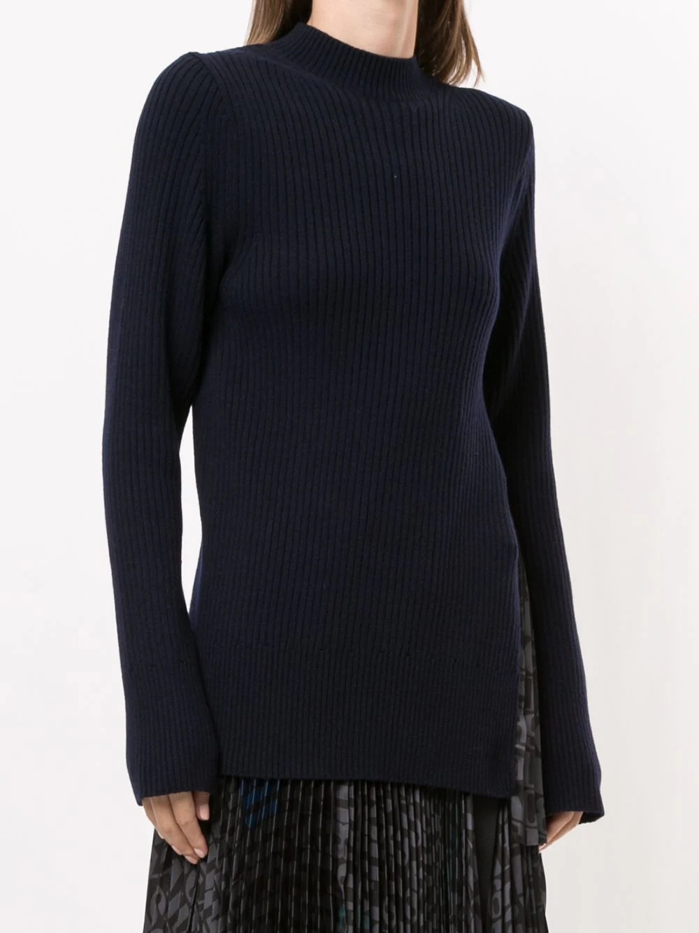 ribbed knit mock neck jumper - 3