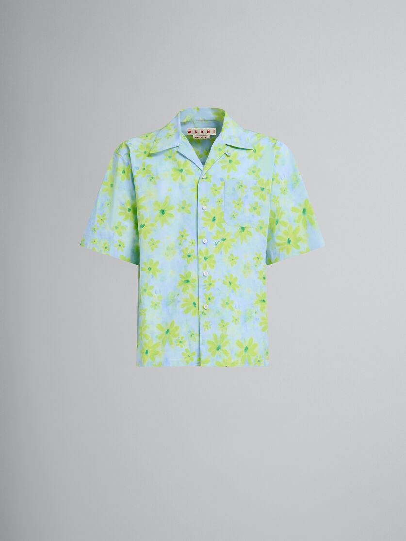 LIGHT GREEN POPLIN BOWLING SHIRT WITH PARADE PRINT - 1