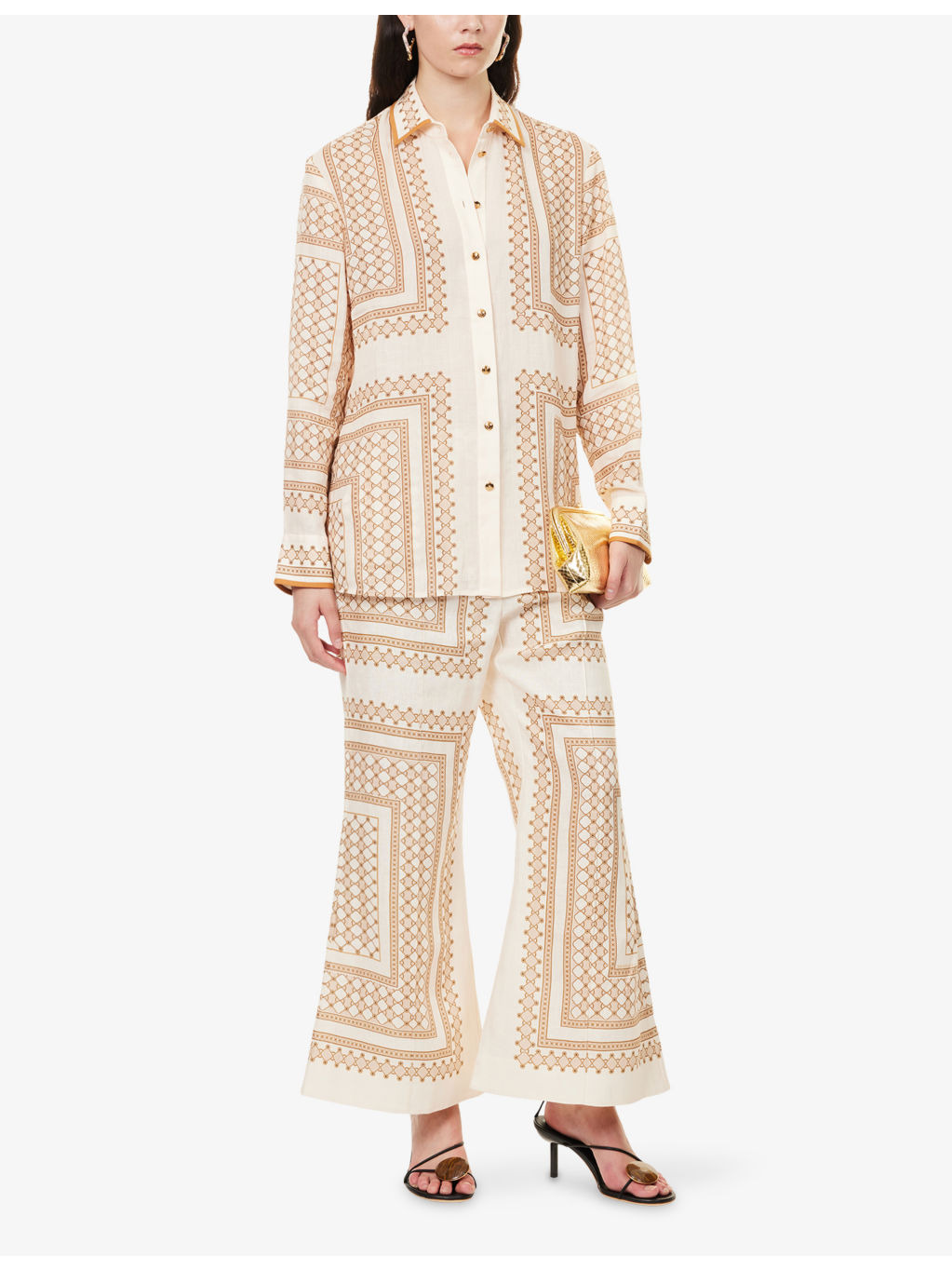 Crop-Leg Flared Linen Trousers - 2