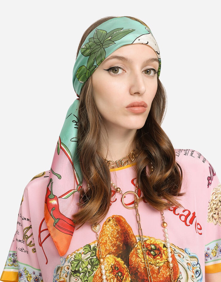 Vegetable-print twill scarf (90 x 90) - 2