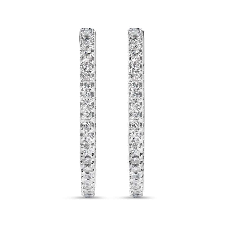 Haus Of Brilliance - Haus of Brilliance 14K White Gold 1.0 Cttw Princess Diamond Inside Out Hoop Earrings (H-I Color, I1- - 3