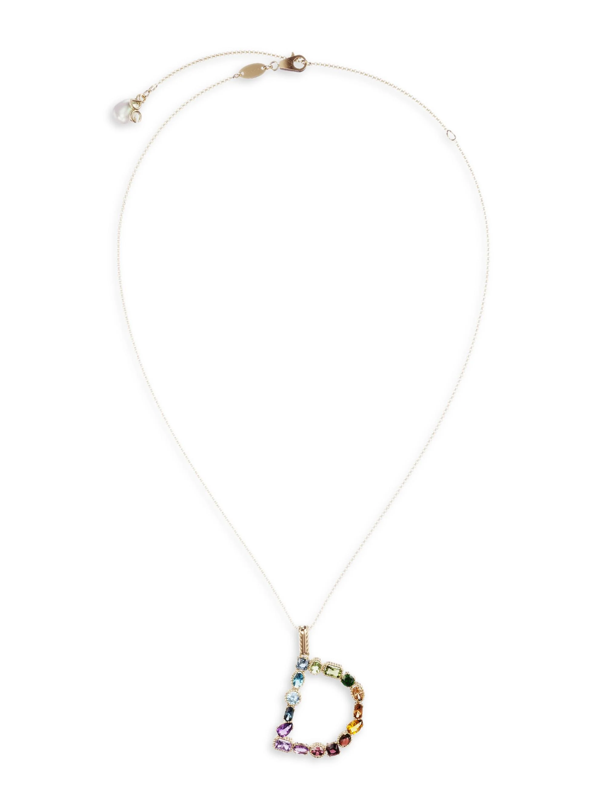 Women's Rainbow Alphabet 18K Gold & Gemstone Initial Pendant Necklace - D - 1