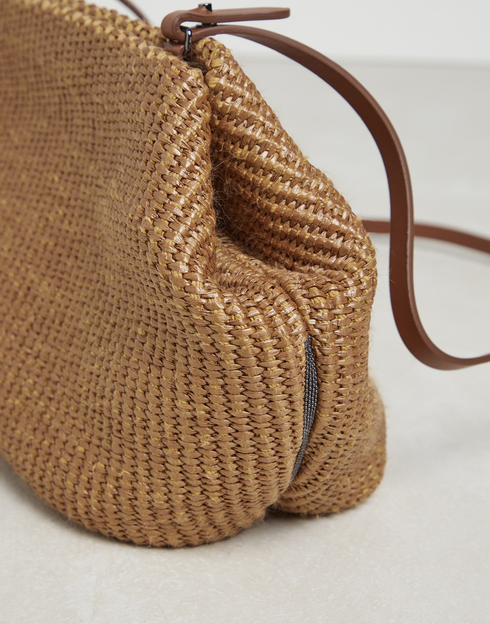 Techno raffia shoulder bag with monili - 3