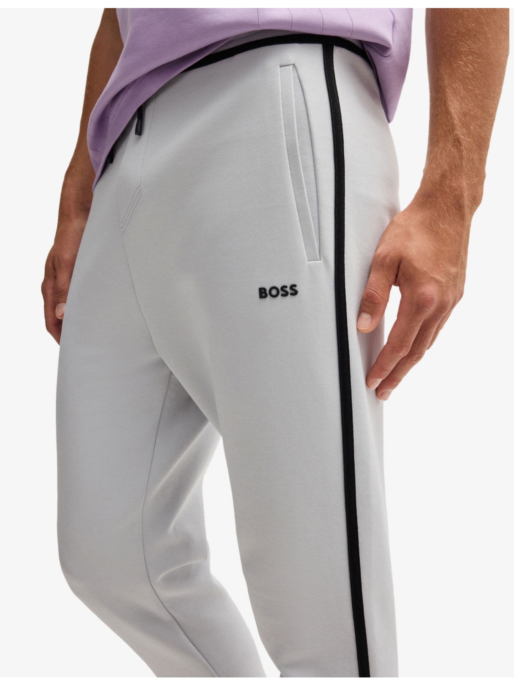 Rubberised-branding striped-trim stretch cotton-blend jogging bottoms - 5