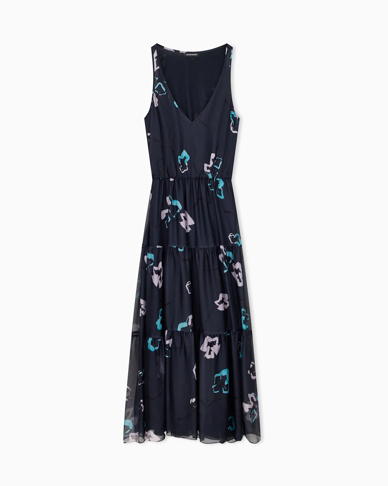 TIERED MAXI DRESS IN FLORAL SILK CHIFFON WITH A V-NECK - 1