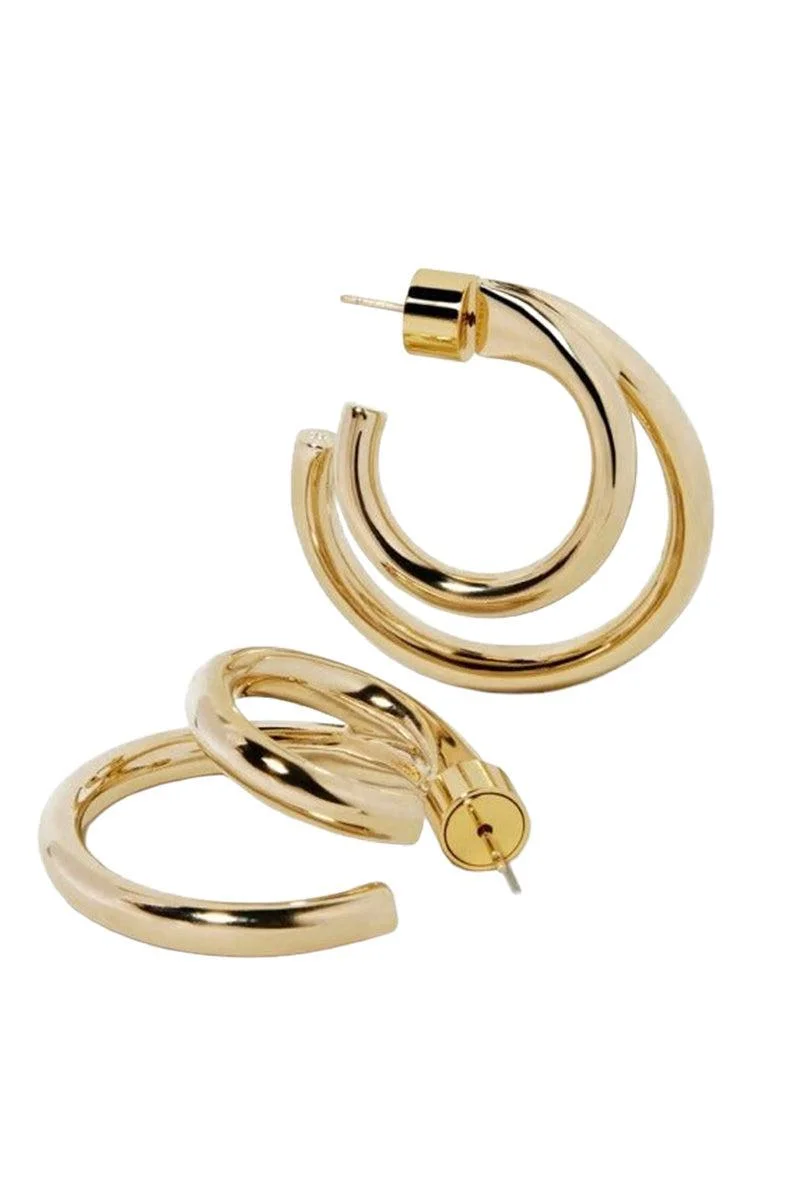 Double Lilly Mini Hoop Earrings - Yellow Gold - 1in - 1