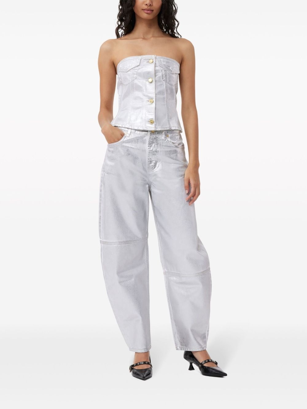 foiled-finish organic-cotton denim top - 2