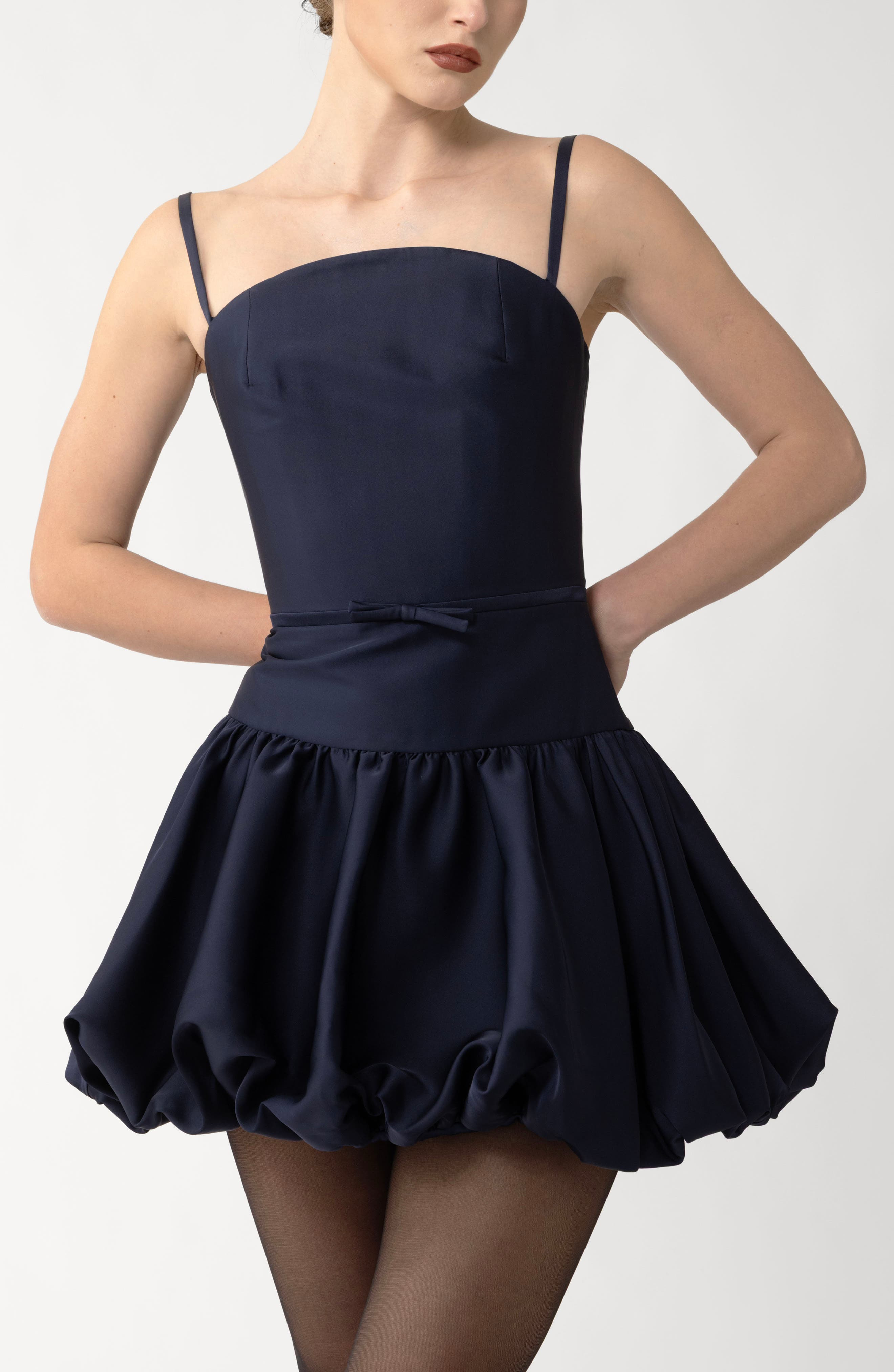 SAU LEE Maddie Bubble Hem Satin Cocktail Dress in Midnight Blue at Nordstrom - 4