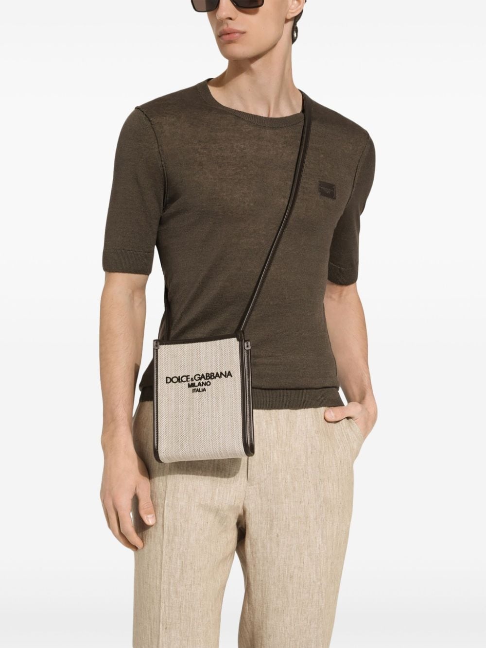 small logo-embroidered canvas shoulder bag - 2