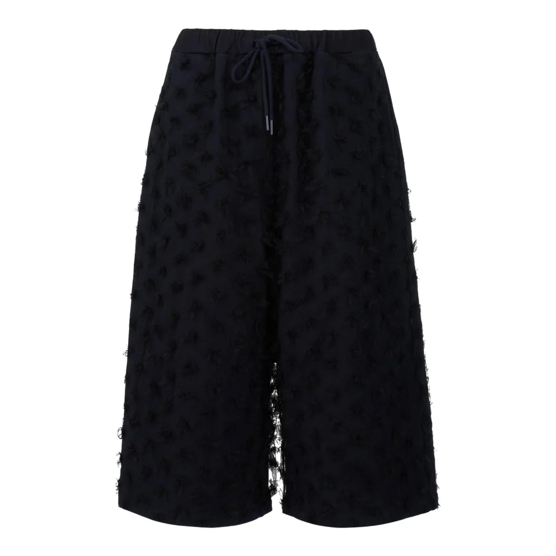 Black Floral Mesh Layered Bermuda Shorts - 1