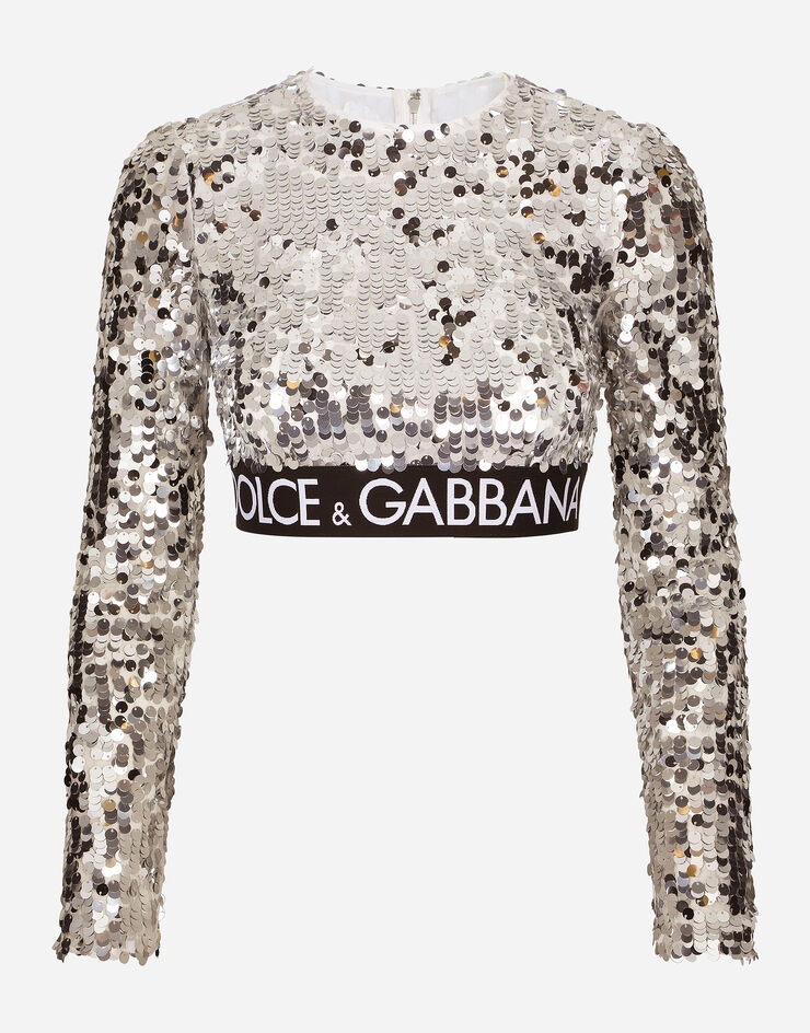 Sequined top with branded elastic - 1
