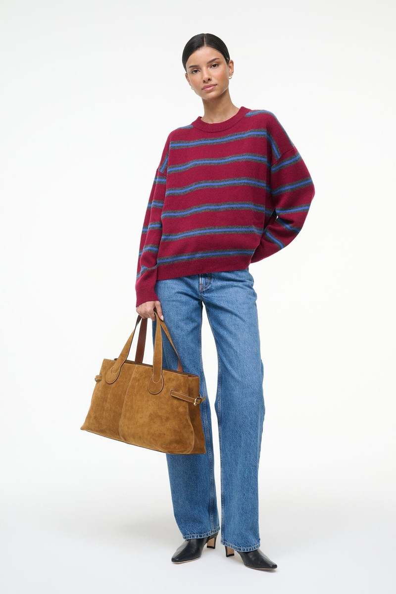 STAUD STAUD SERRANO CASHMERE RELAXED CREW CRIMSON STRIPE outlook